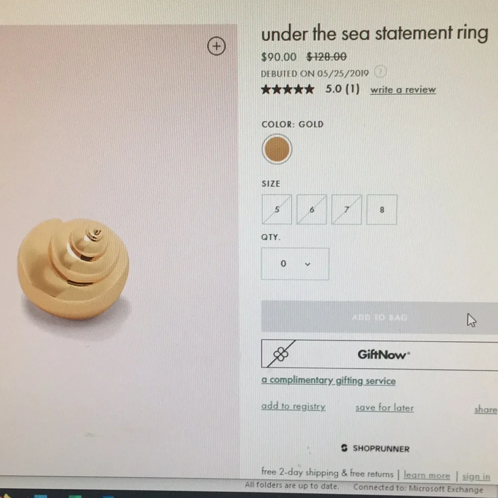 KATE SPADE sz 6 gold-finish “under the sea” ring